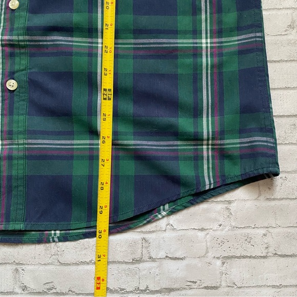 Chaps Navy and Green Plaid Button Down Shirt - Picture 4 of 5